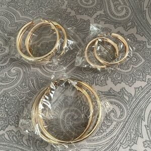 New Gold tone hoop fashion earrings, 3pr